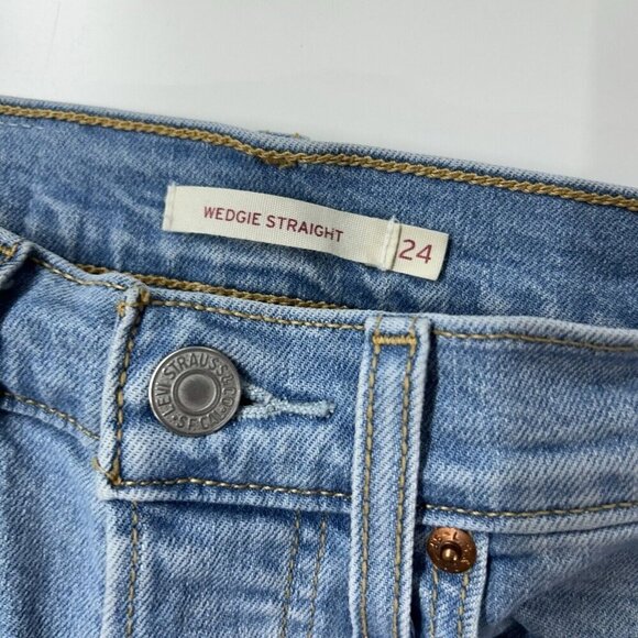 Levis Wedgie Straight Jeans Womens Size 24 Ankle Baggy Distressed - Picture 3 of 12